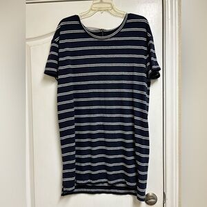 Linen tee shirt dress Sz Large Nautical coastal Hollister blue white stripes BDG